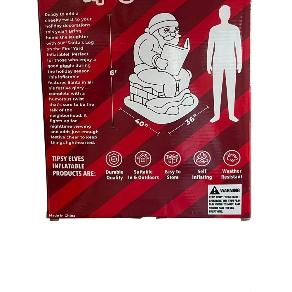 SANTA'S LOG ON THE FIRE CHRISTMAS INFLATABLE DECORATION HOLIDAY FUNNY NOVELTY